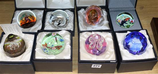 Eight paperweights including Caithness